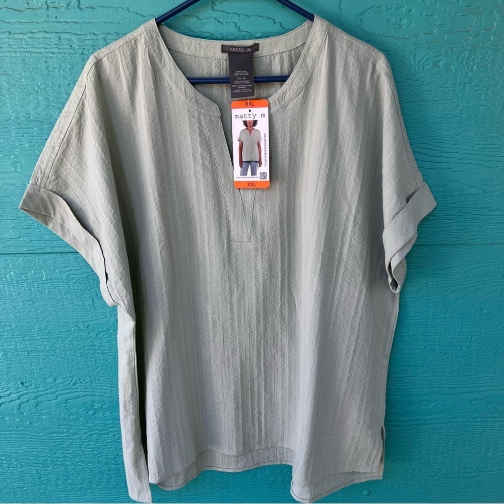 POPOVER V-NECK COTTON TOP SAGE GREEN XXL NWT